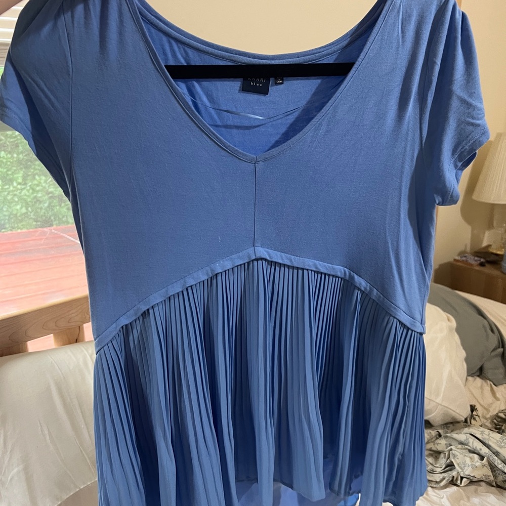Kaari Blue Pleated Blouse with Short Sleeves